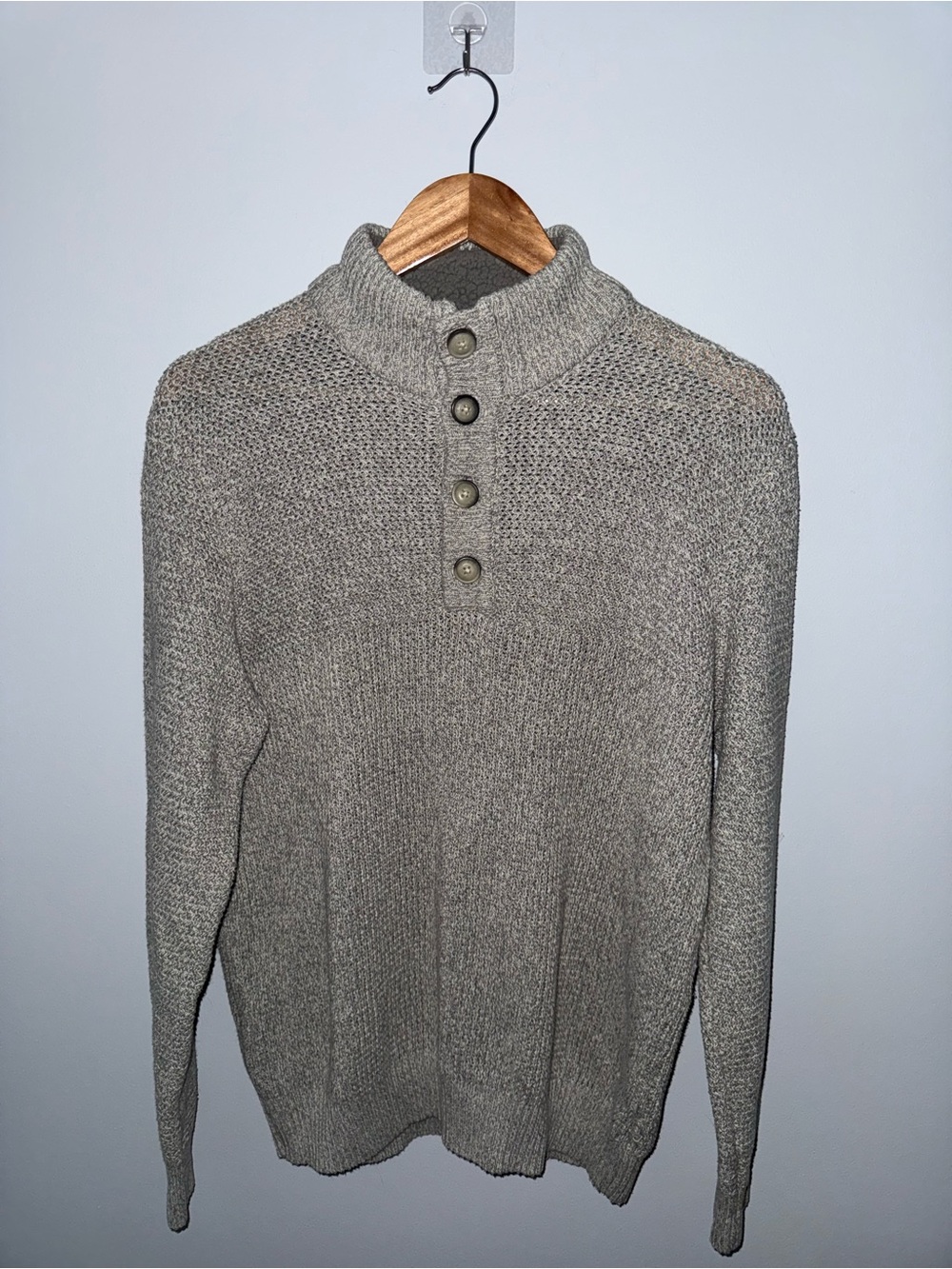 G.H. Bass & Co. Heathered Taupe Button Turtleneck Sweater